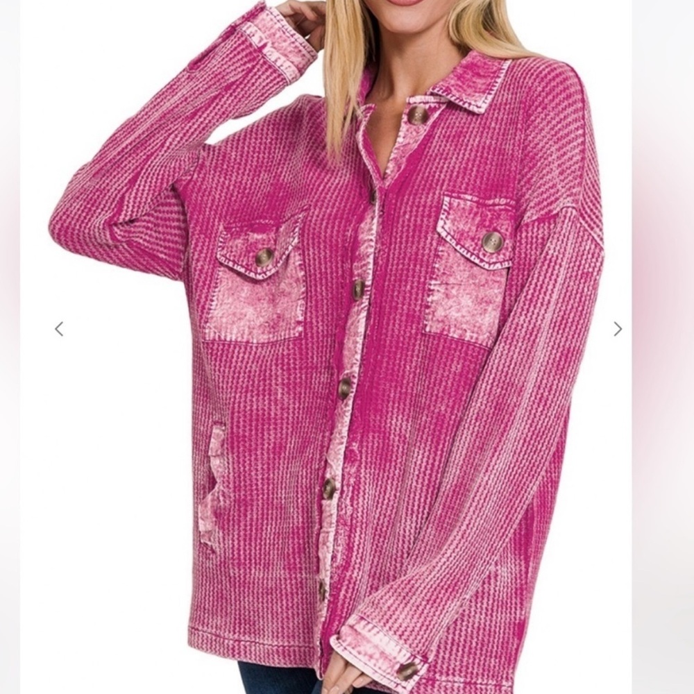 Zenana cotton waffle acid washed shacket in magenta . XL- never worn!